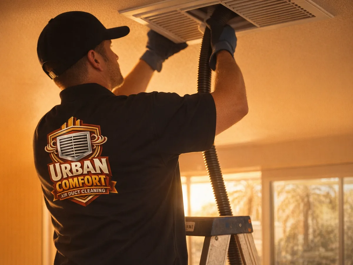 air duct cleaning technician on the job in Santa Barbara, CA